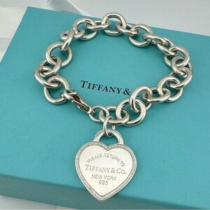 🦄 RARE Tiffany & Co. Sterling Silver Large Diamond Heart Tag Bracelet